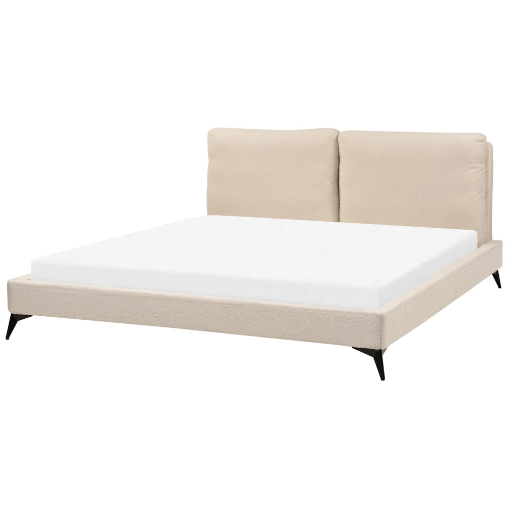 Letto imbottito moderno in bouclè beige 180 x 200 cm con rete a doghe