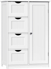 Mobile da Bagno Bianco Con 4 Cassetti e 2 Scomparti Regolabili, Portaoggetti per Camera da Letto/Corridoio/Cucina, 56x30x81cm