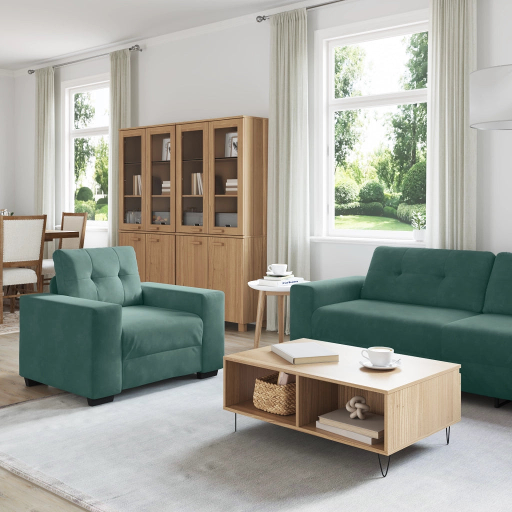 Set di divani 3 pezzi con cuscini in velluto verde scuro