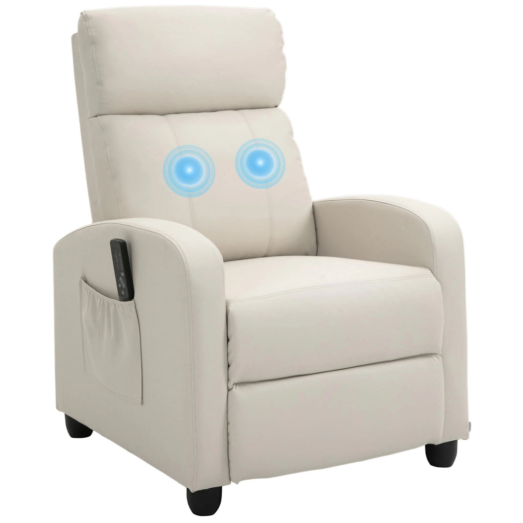 Poltrona Relax Massaggiante Reclinabile con Poggiapiedi e Telecomando ¨C Minimal ¨C Crema 68x88x98cm