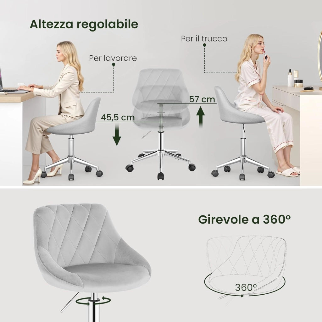 Sedia da Scrivania Moderna, Sgabello Regolabile Senza Braccioli, per Camera da Letto Studio Soggiorno, Grigio Chiaro