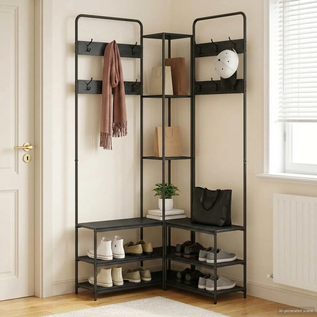 Appendiabiti con panca per scarpe Rovere Nero 8012044