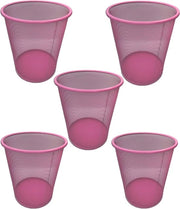 Contenitore di immondizia, contenitore di rifiuti per ufficio, rotondo, contenitore di rifiuti, rosa, griglia metallica, 5 pezzi, 27 x 24 cm