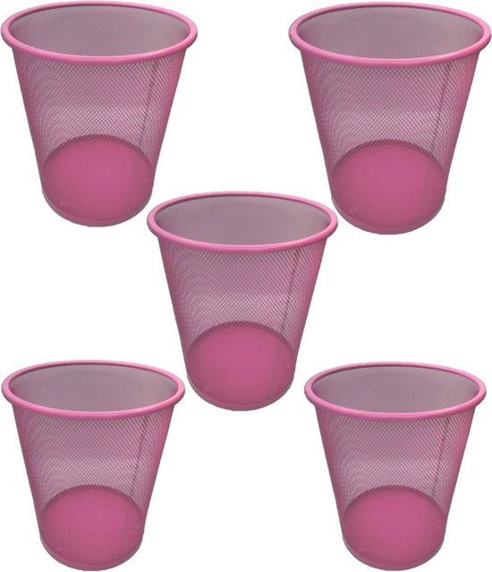 Contenitore di immondizia, contenitore di rifiuti per ufficio, rotondo, contenitore di rifiuti, rosa, griglia metallica, 5 pezzi, 27 x 24 cm