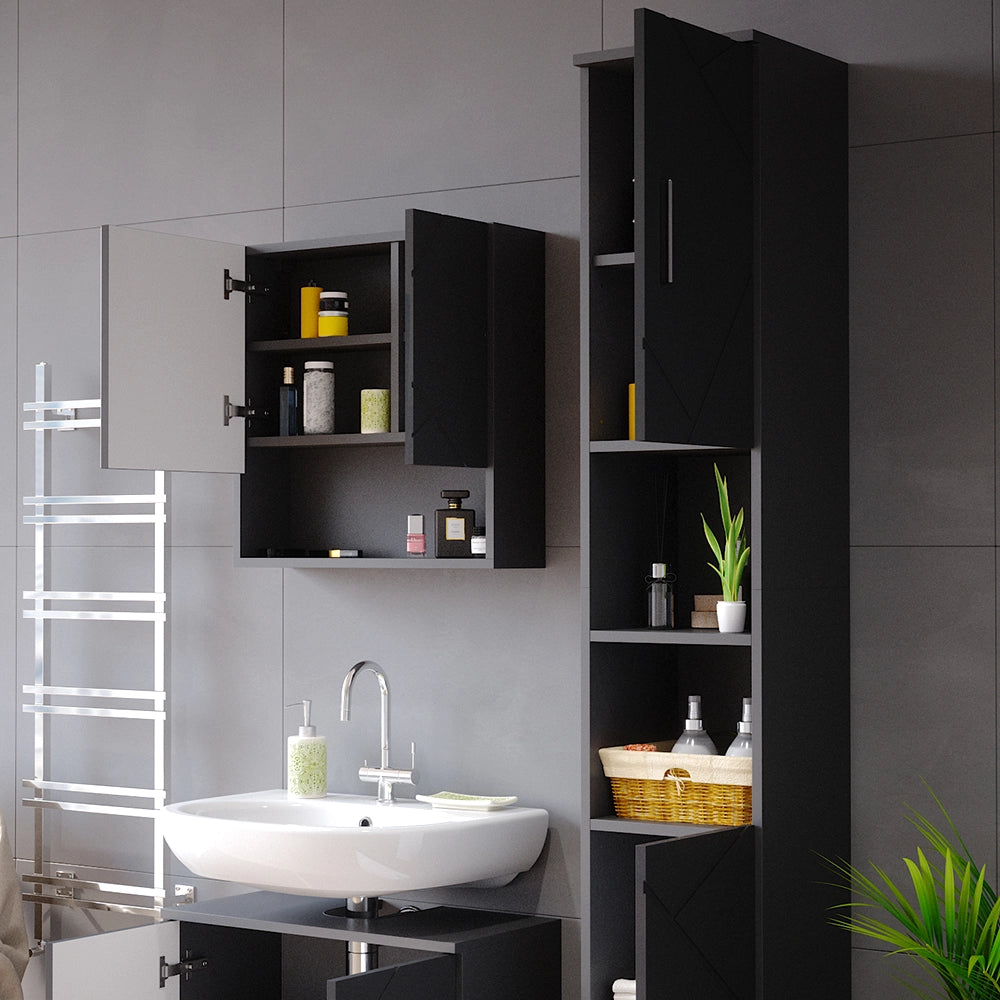 Set di mobili da bagno Irma Antracite lucido 2 parti, con colonna Vicco