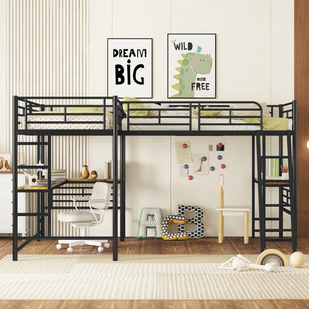 Letto a castello nero in MDF e metallo 90x200 cm
