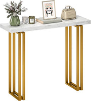 Consolle in Marmo Imitato - Struttura in Acciaio - Stile Moderno - Bianco e Oro