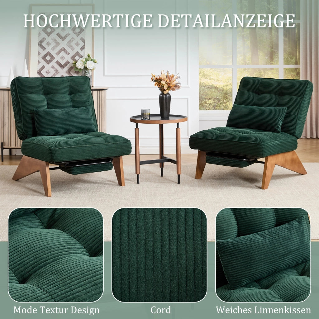 POLTRONA Reclinabile in velluto a coste 127x73x90 cm Verde smeraldo con cuscino lombare