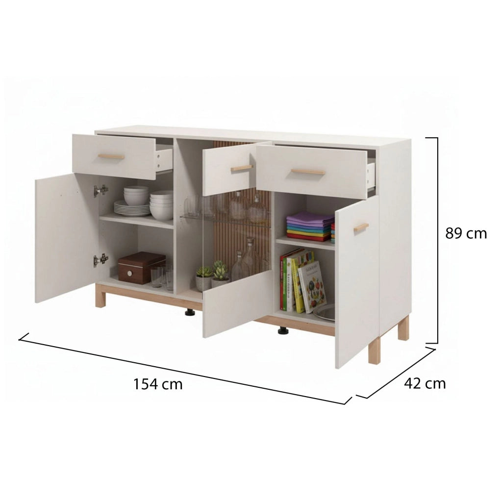 Madia Nereto, Credenza 2 Cassetti, 154x41.5x89h cm Bianco Crema