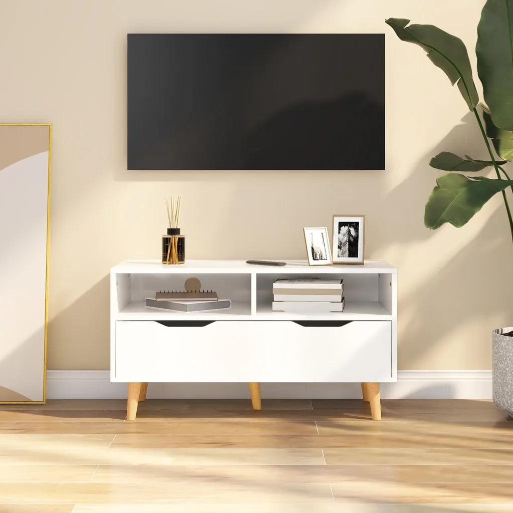 Mobile Porta TV Bianco Lucido 90x40x48,5 cm Legno Multistrato 326783