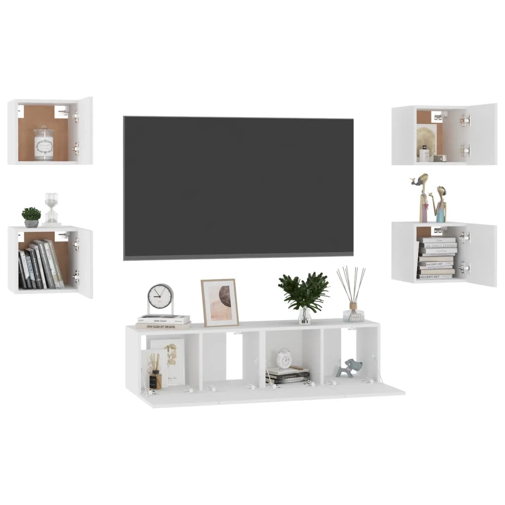 Set di Mobili Porta TV 6 pz Bianco in Legno Multistrato 3078660