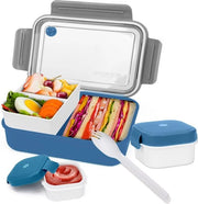 Lunchbox per adulti/bambini, 1500 ml, con contenitori, contenitore per snack con utensili e piccolo contenitore, contenitore per panino resistente con divisione interna, contenitore per bentorni per scuola, lavoro, picnic, viaggi (blu)
