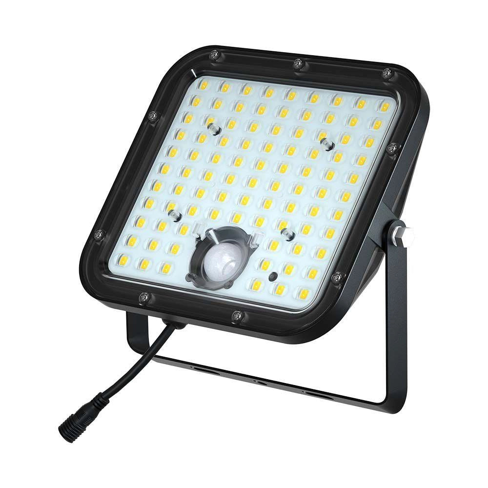 Faro LED solare 30W 6400K 4800lm IP65 nero PIR telecomando