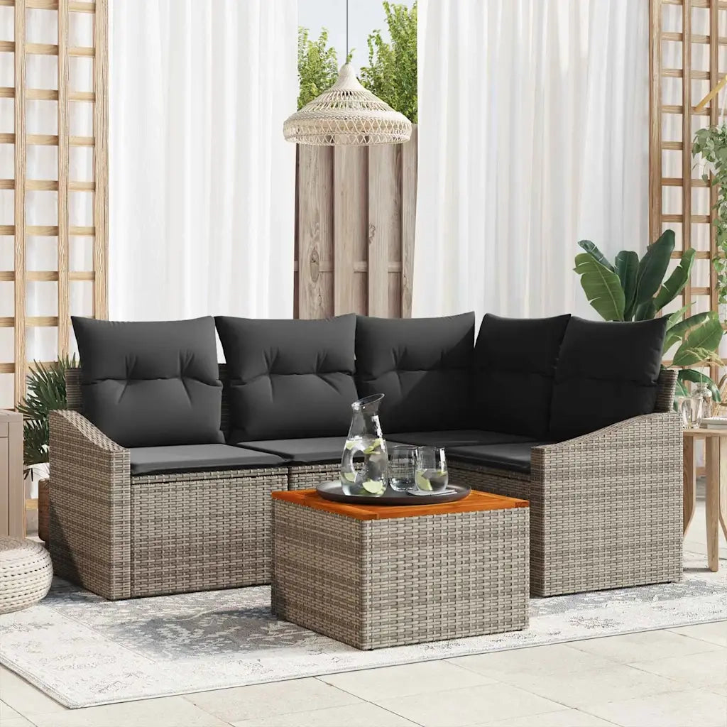 Set Divano da Giardino con cuscino 5 pcs Grigio polyrattan
