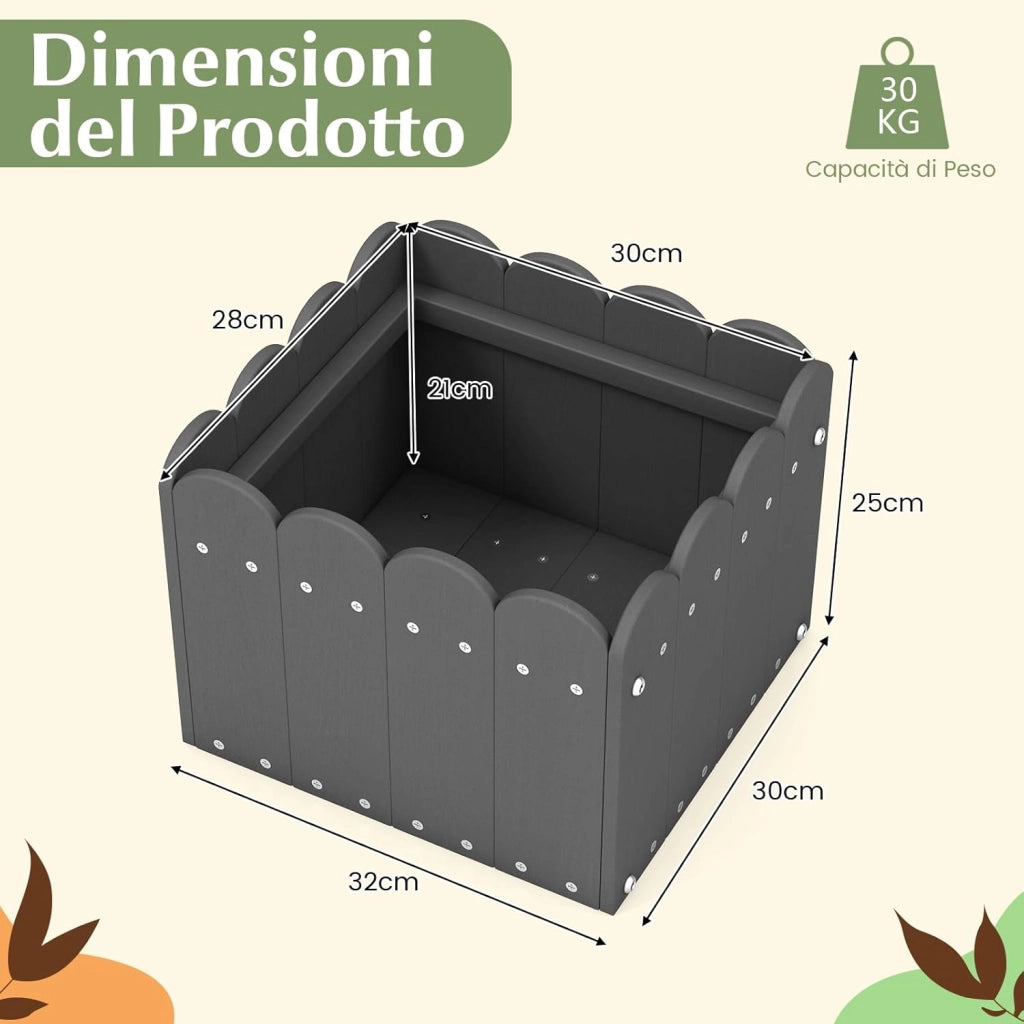 Set di 2 Fioriere Quadrate, Aiuola Rialzata in HDPE Resistente alle Intemperie con Aperture di Drenaggio, Letto Rialzato per Verdure, Fiori e Frutta per Giardino e Balcone (Grigio)