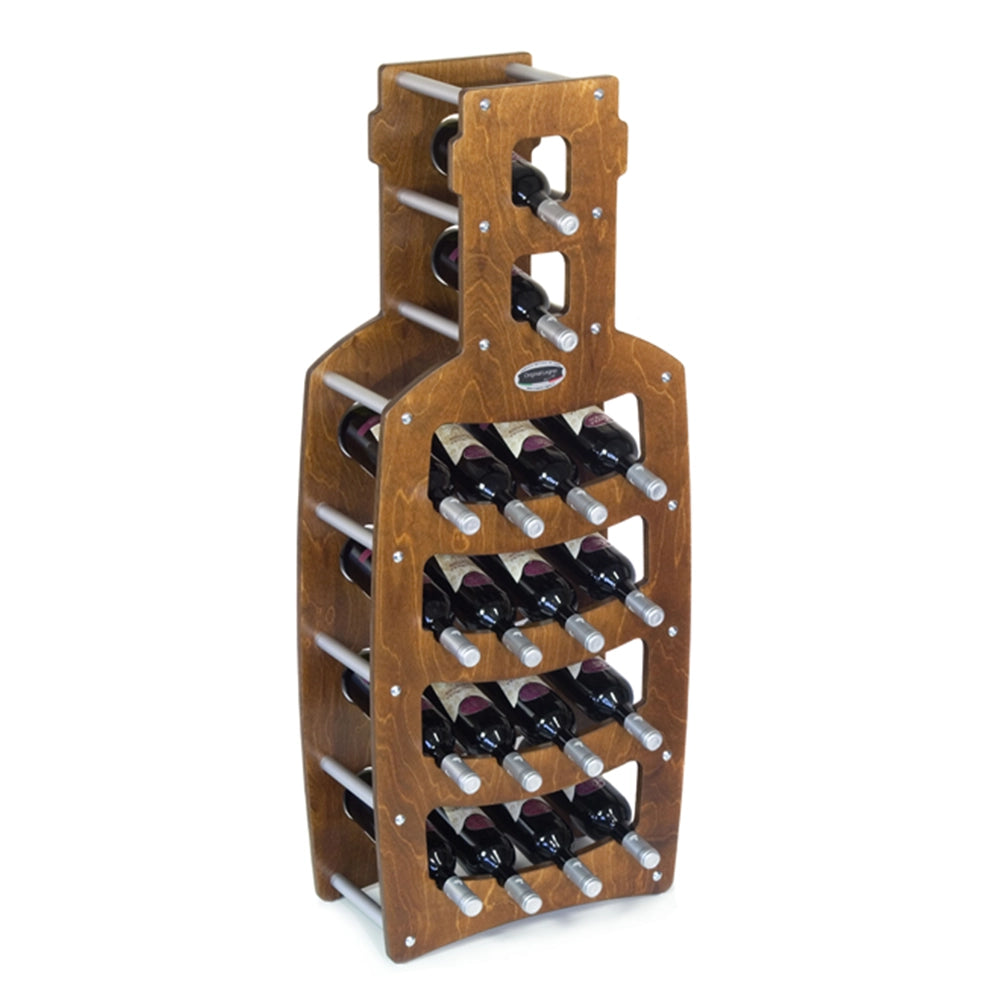 CANTINETTA IN LEGNO PORTA BOTTIGLIE VINO MODELLO BOTTIGLIA 18 BOTTIGLIE FINITURA NOCE L.50 x P.25 x H.120 100% FABBRICATO IN ITALIA