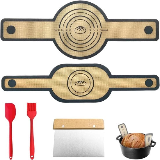 Set di teglia in silicone per cottura in Dutch Oven - con maniglie lunghe, teglia per impasto, schiaccia impasto e spazzola per cottura