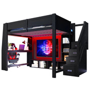 Letto a Soppalco 140x200 cm; Letto Singolo; Scrivania; LED; Contenitore e Scala; Nero