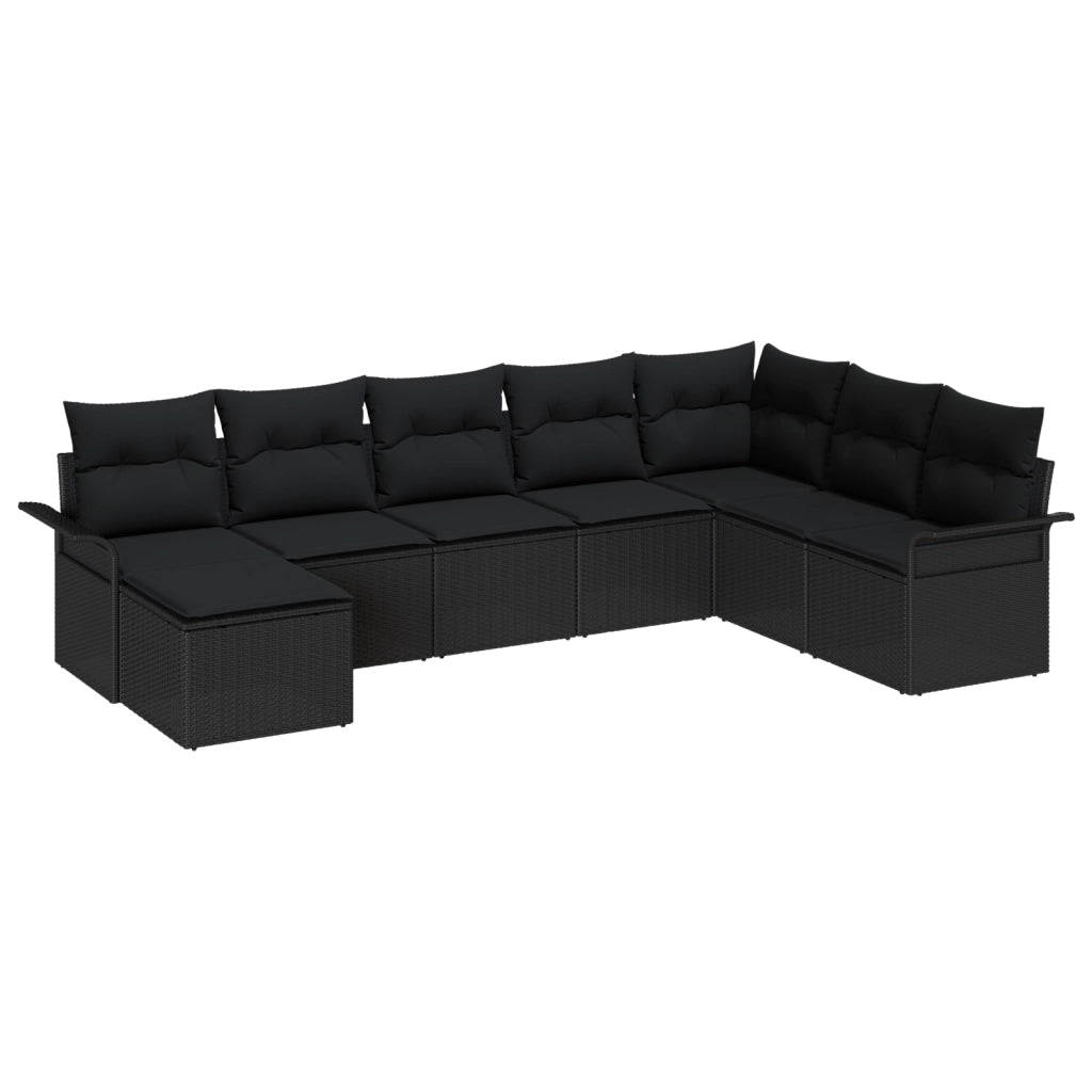 Set da giardino con 8 pezzi e cuscini neri in rattan