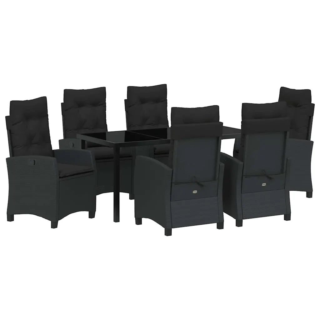 Set da Pranzo per Giardino con cuscino 7 pcs Nero polyrattan 3380376