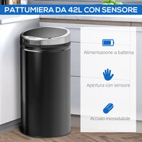 Pattumiera Automatica da 42L con Sensore a Infrarossi 30.5x30.5x68 cm in Acciaio e Plastica Nero