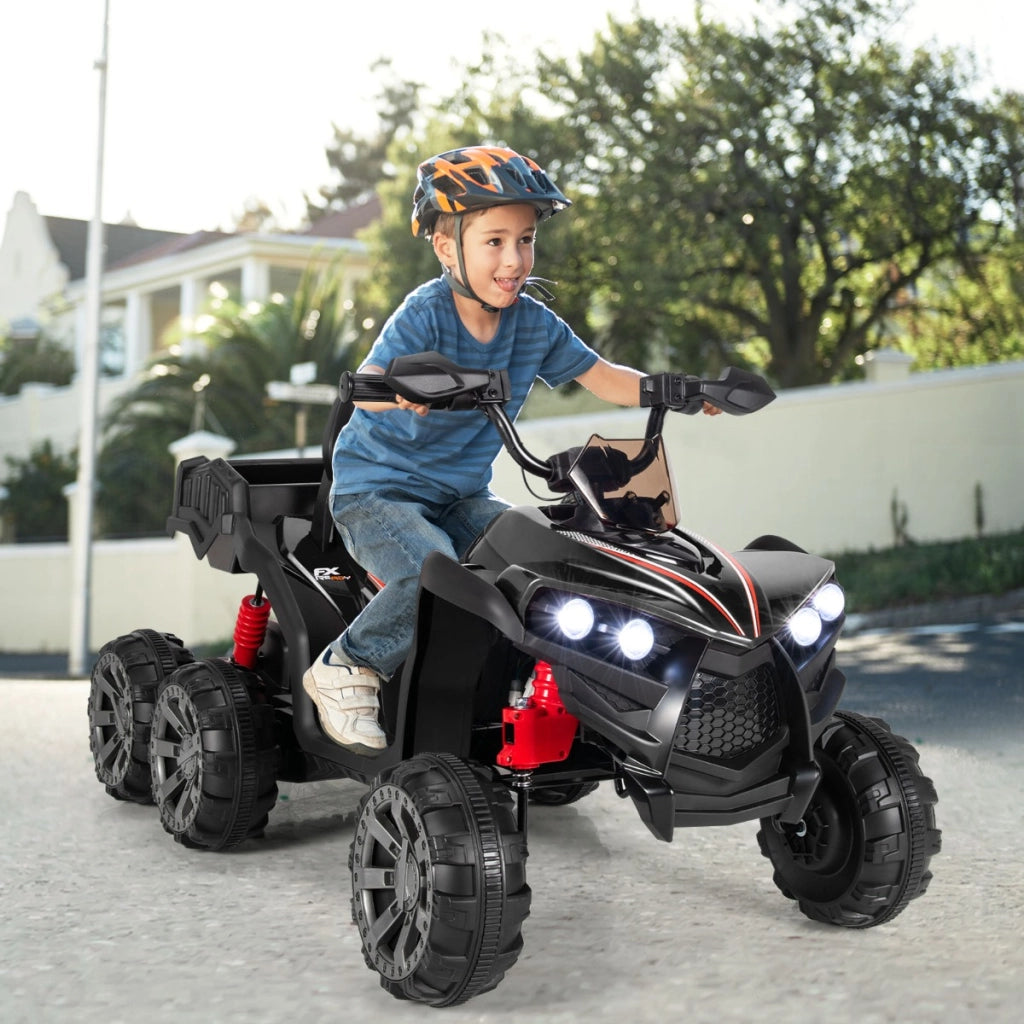 Quadriciclo a batteria da 12V con 6 ruote trazione integraleluci LED, Macchina elettrica per bambini 3 anni+ Nero-Macchinine giocattoli