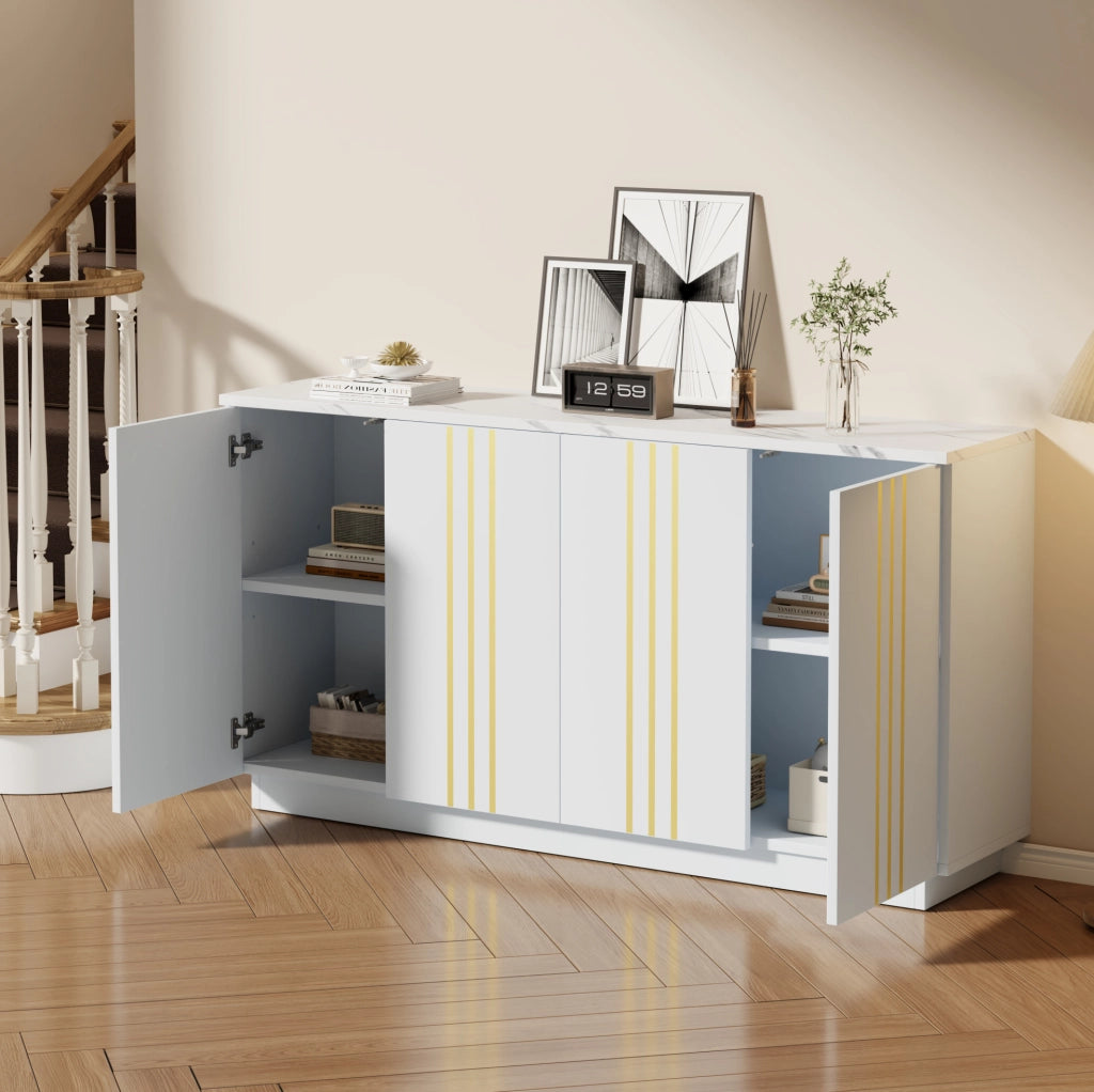 Credenza moderna 140 cm bianca e oro con 4 ante
