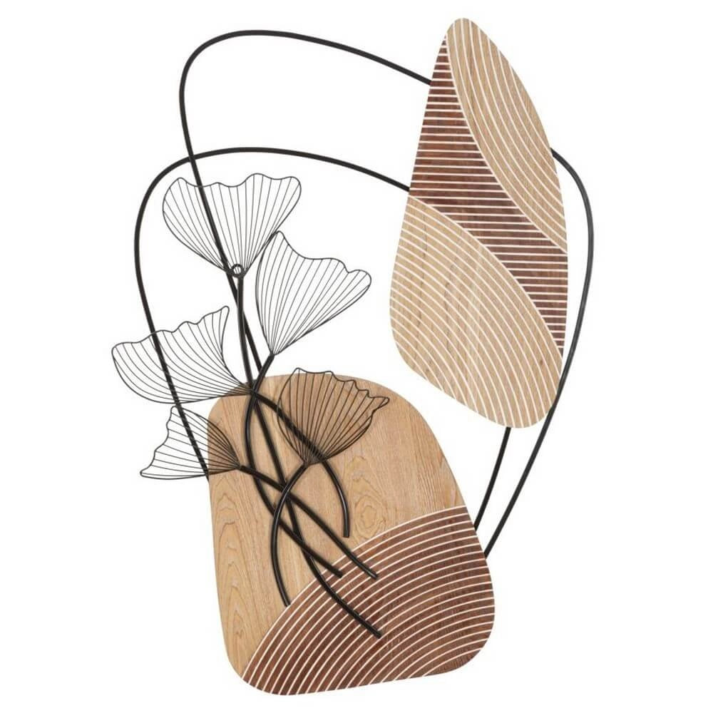 Pannello Decorativo 3D da Parete in Metallo e Legno con Foglie - TALI