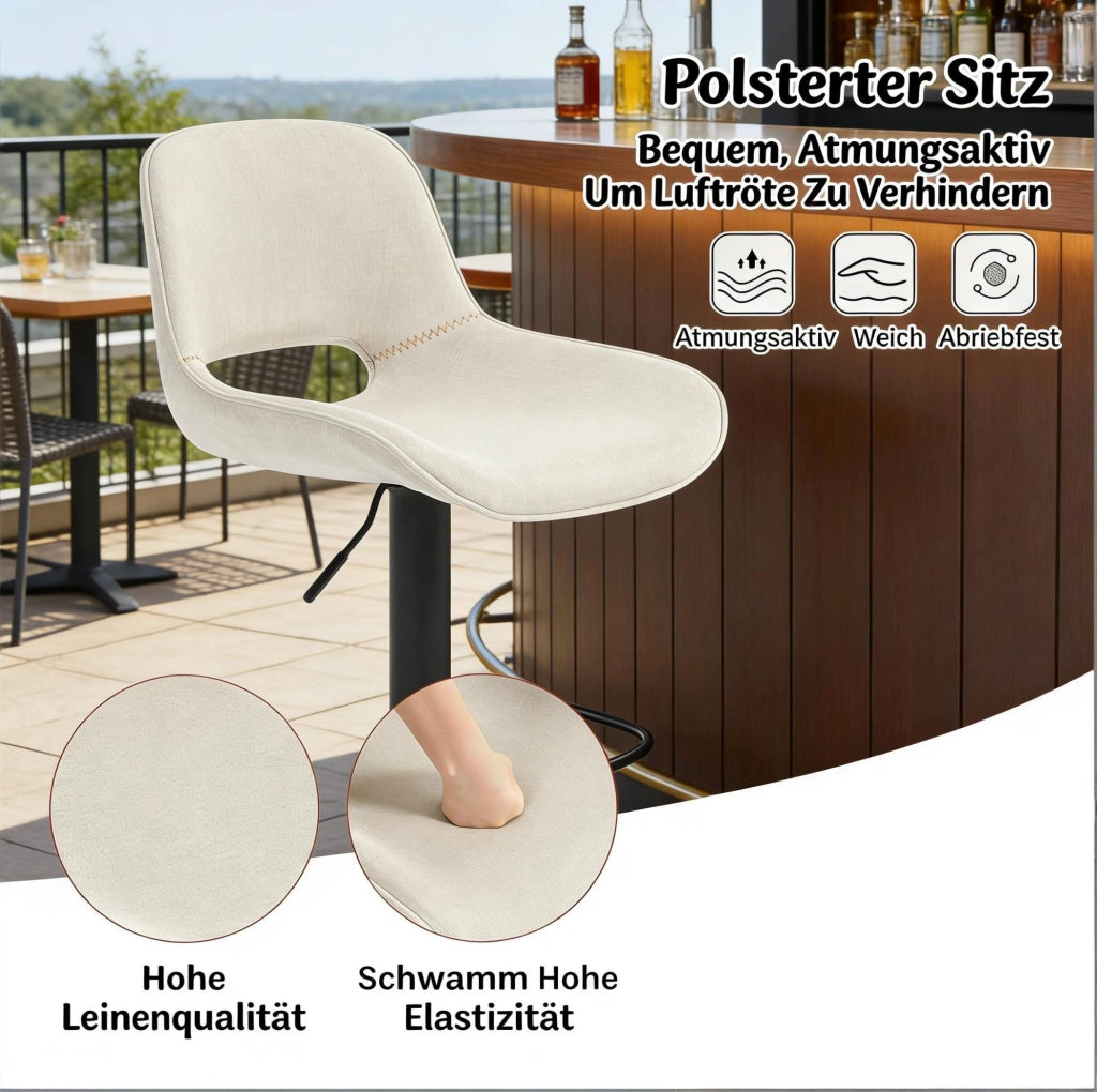 Set di 2 sgabelli da bar beige in lino con schienale girevoli e altezza regolabile 58-80 cm