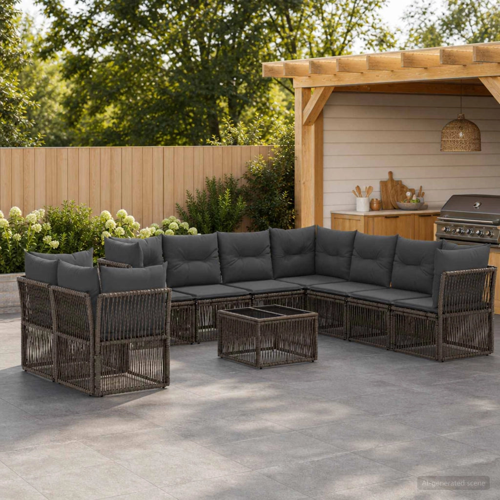 Set Divano da Giardino 10 pz Grigio polyrattan 3434267