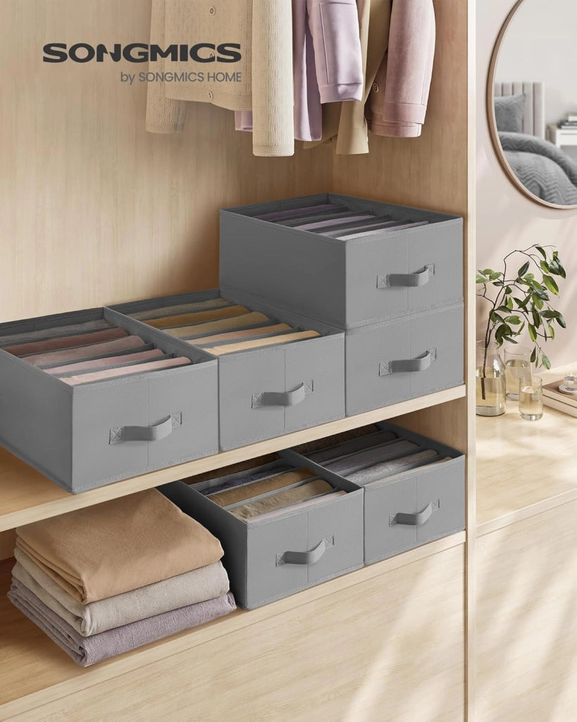 Set di 6 organizer per guardaroba di grandi dimensioni, 6 scomparti, pieghevoli, con manici, 41 x 30 x 17 cm, per pantaloni, maglioni, jeans, colore bianco nuvola URUS009W03