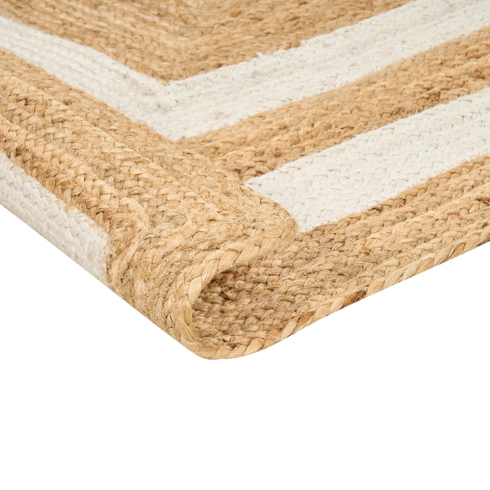 Tappeto Beige Juta 200 x 300 cm Intrecciato a mano con motivo a cornice Naturale Stile Boho Tessile