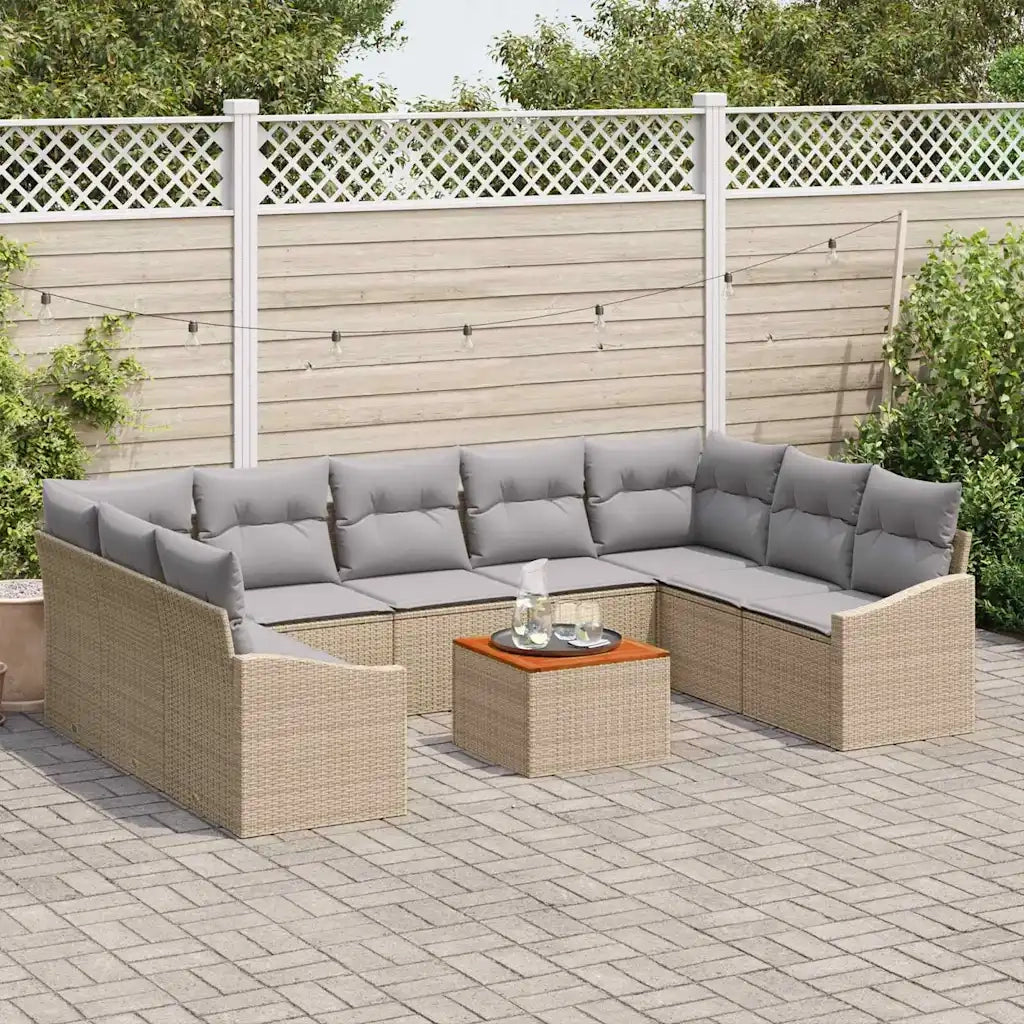 Set Divano da Giardino con cuscino 10 pcs Beige polyrattan