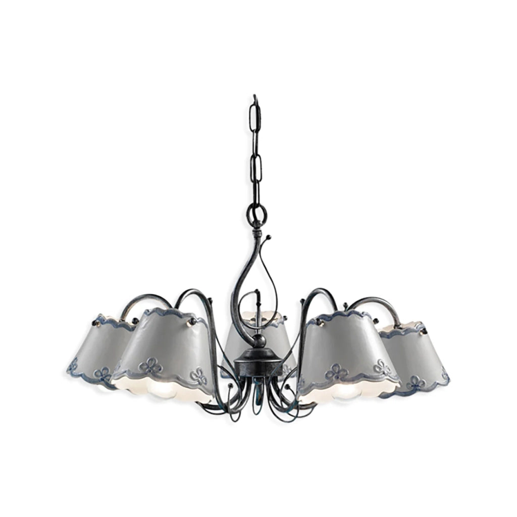 Lampadario Classico Ravenna Metallo E Ceramica Nero Sfumato Argento 5 Luci E14