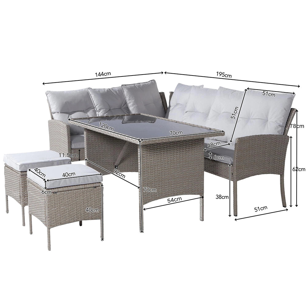 Set da pranzo in resina intrecciata - Xylo - 7 posti - Colore kaki - Tessuto removibile e lavabile