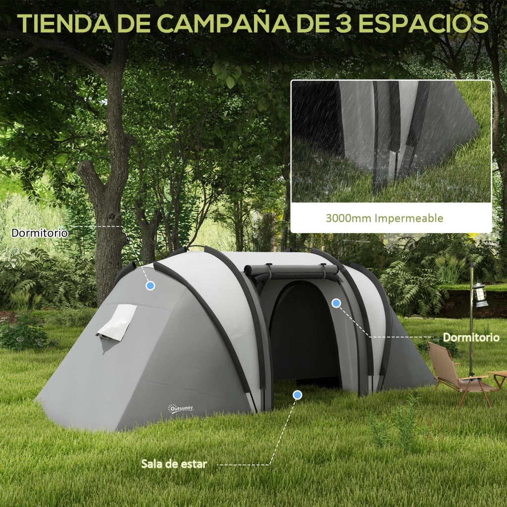 Tenda da Camping 4-5 Persone 2 Camere ¨C zephmum ¨C Grigio 450x220x180 cm