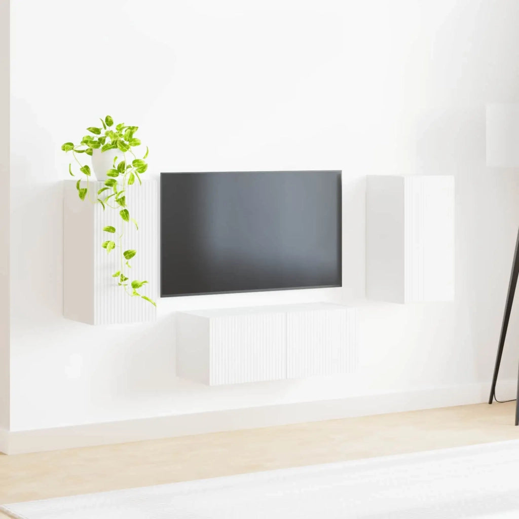 Set mobile TV Montaggio a parete 6 pcs Bianco Legno multistrato 3409060