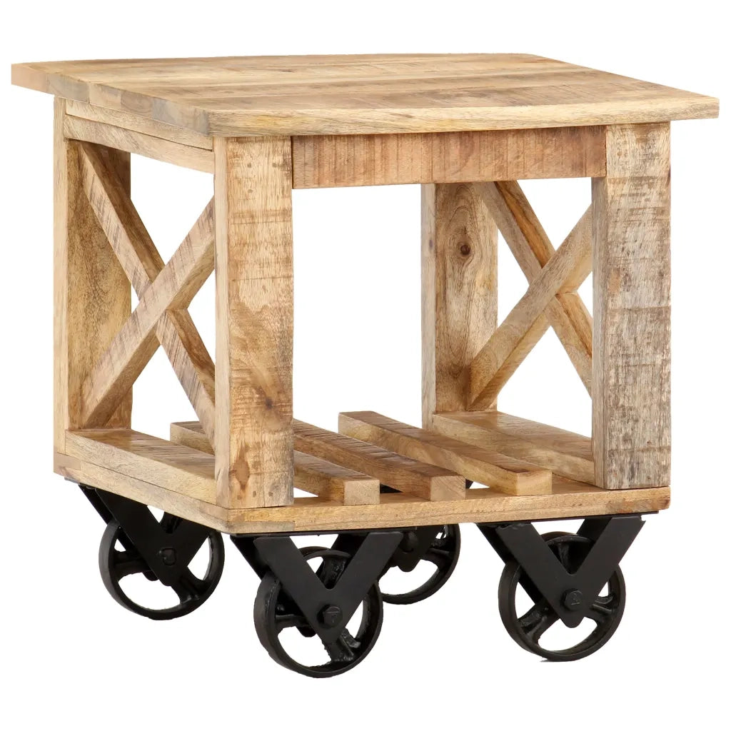 Tavolino Laterale con Ruote 40x40x42cm in Legno di Mango Grezzo 320936