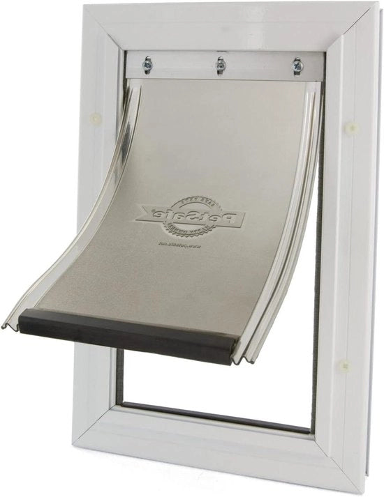 Porta cani e gatti in alluminio - Porta flessibile con telaio in alluminio, chiusura magnetica, riduzione del passaggio d'aria - 2 opzioni di chiusura - Inclusa piastra di chiusura - Per animali domestici fino a 7 kg - Dimensione S