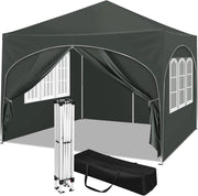 Gazebo Pieghevole da Giardino, Gazebo Idrorepellente Pop Up da 3x3m Pannelli Laterali, Tendone Esterno, Altezza Regolabile, Protezione UV, con Custodia Grigio
