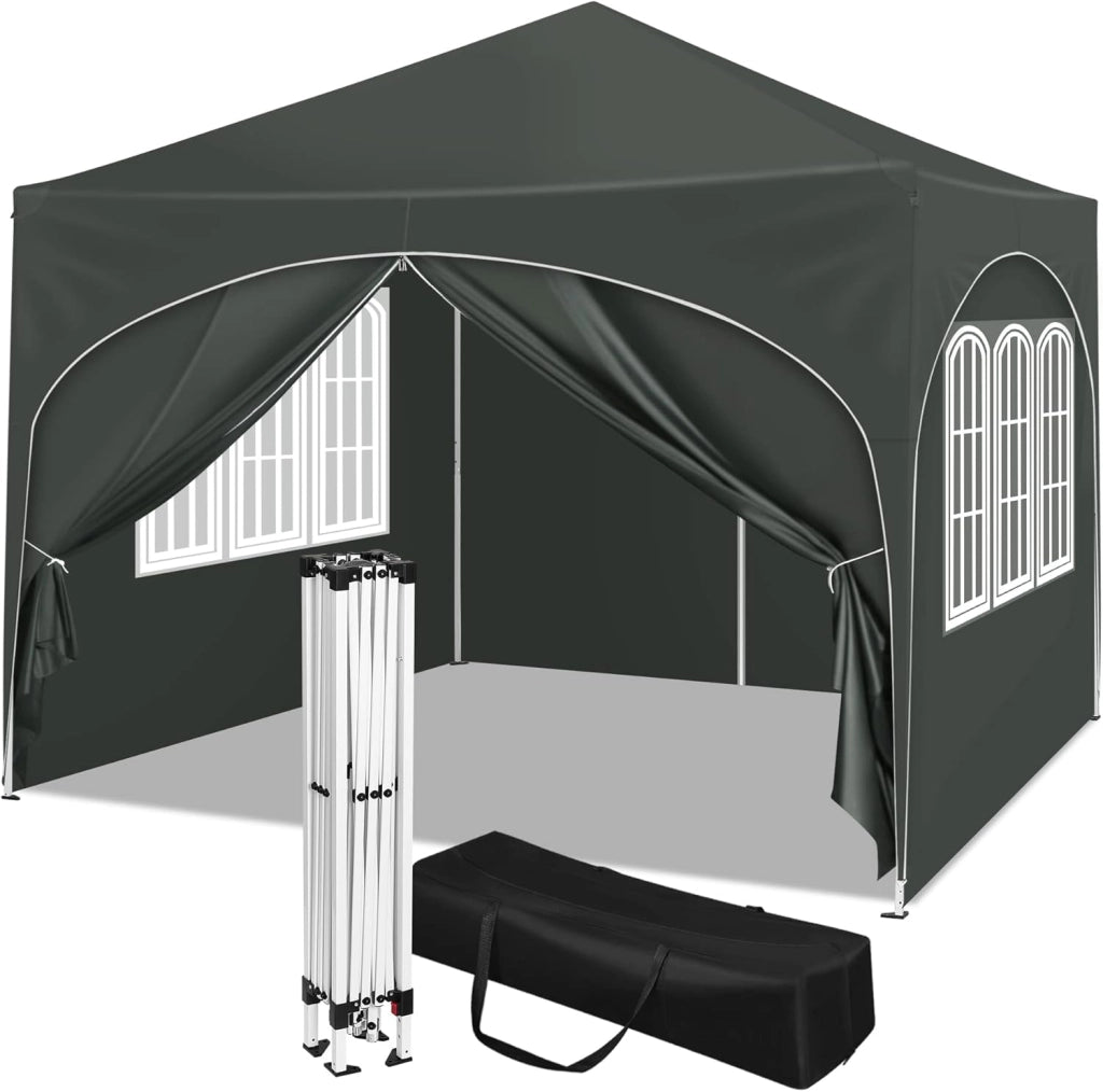 Gazebo Pieghevole da Giardino, Gazebo Idrorepellente Pop Up da 3x3m Pannelli Laterali, Tendone Esterno, Altezza Regolabile, Protezione UV, con Custodia Grigio
