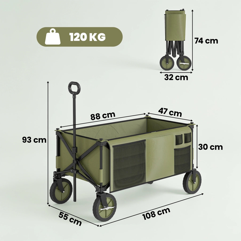 Carrello da giardino pieghevole ¨C zephmum ¨C verde, acciaio, 108x55x93 cm