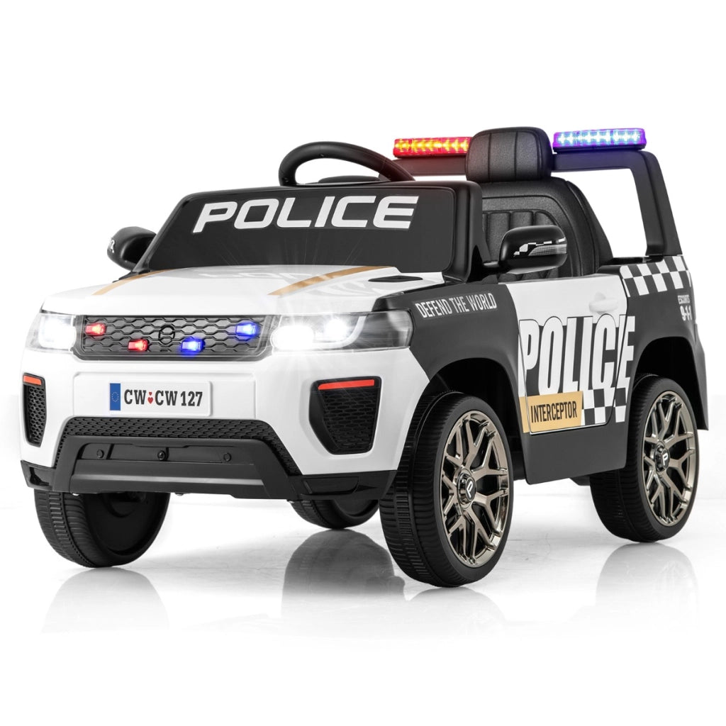 Auto della polizia per bambini con telecomando connessione wireless musica clacson sirena e luci LED, Auto elettrica Bianco-Macchinine giocattoli