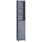 Armadio Alto da Bagno Stretto con 1 Cassetto e 3 Ripiani Aperti Stile Moderno 34x24x170 cm Grigio