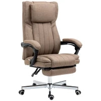 Sedia da Ufficio Massaggiante con Poggiapiedi e Telecomando, in Tessuto Effetto Lino, 65x61x108-118 cm, Marrone