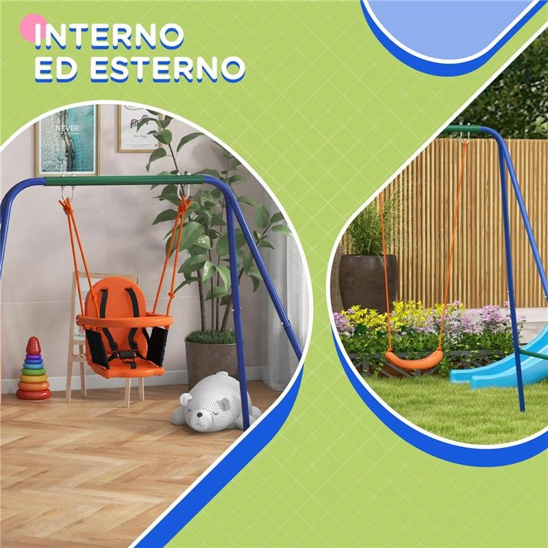 ALTALENA DA GIARDINO 2 IN 1 PER NEONATI E BAMBINI DA 6 MESI A 8 ANNI ARANCIONE E BLU