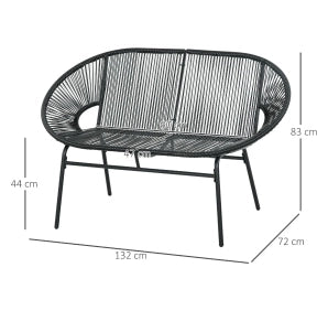 Divanetto da esterno in rattan PE nero a 2 posti con struttura in acciaio