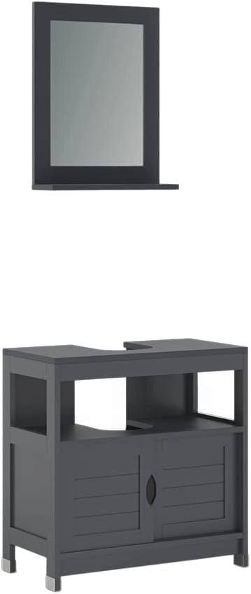 Set di mobili da bagno Vilda, Bianco, 60 cm, composto da mobile sottolavabo, specchiera e colonna alta