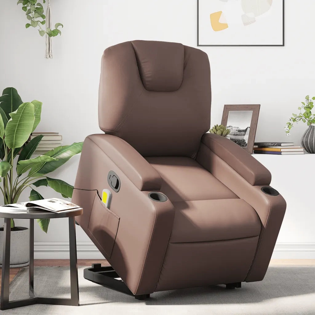Poltrona | Sedia Relax Alzapersona Reclinabile Massaggio Marrone Similpelle