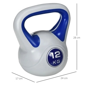 Kettlebell 12 kg per allenamento forza e fitness, blu, ideale per home workout, protegge il pavimento